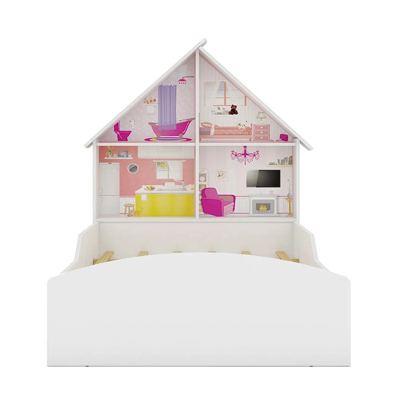 Cama Solteiro Menina Casinha Para Colchão de 88cm Gelius Branco