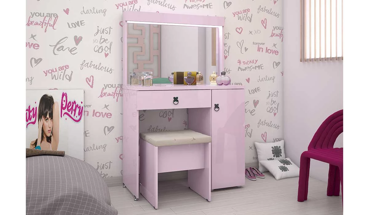 Penteadeira Camarim Lola com Banqueta Mirarack Rosa