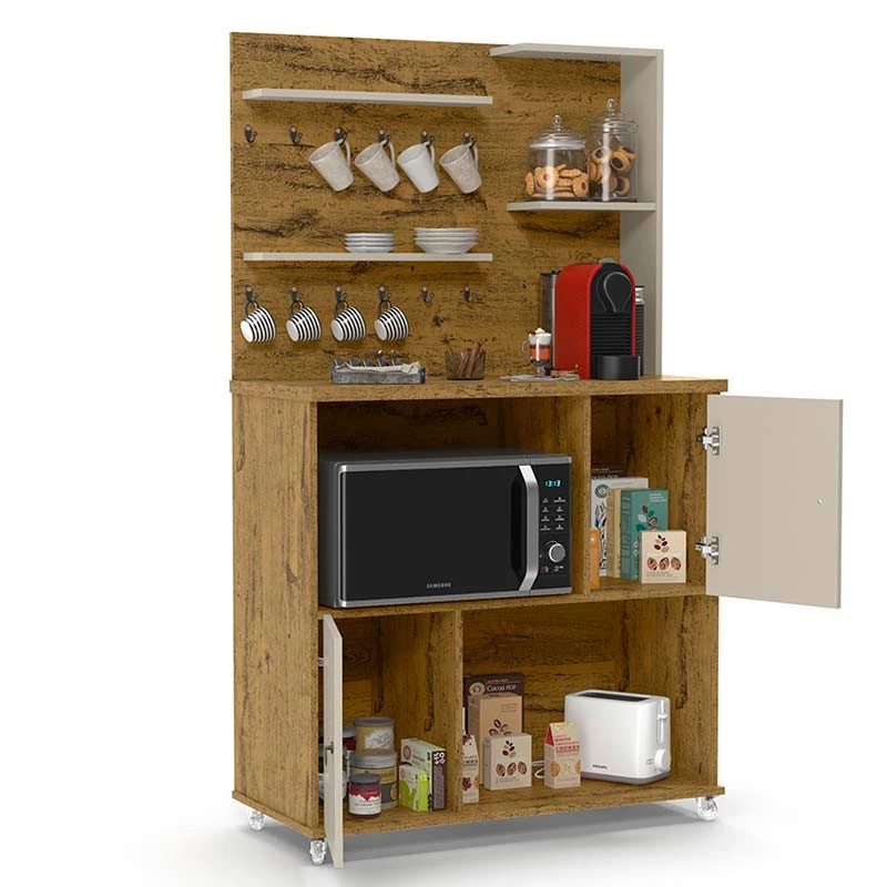 Cantinho do Café Balcão Para Micro-Ondas  90cm Aconchego Patrimar Nature/Off White