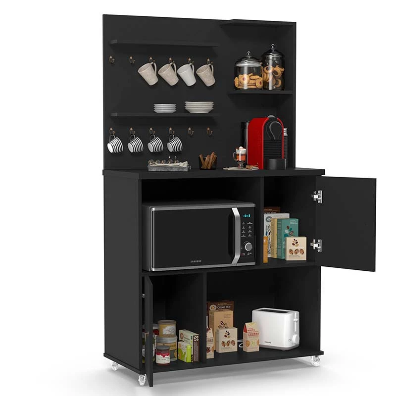 Cantinho do Café Balcão Para Micro-Ondas  90cm Aconchego Patrimar Preto