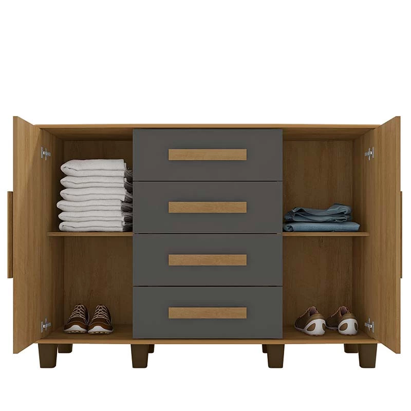 Cômoda Com Sapateira Grande 4 Gavetas 136cm Barcelona RV Móveis Cinamomo/Grafite