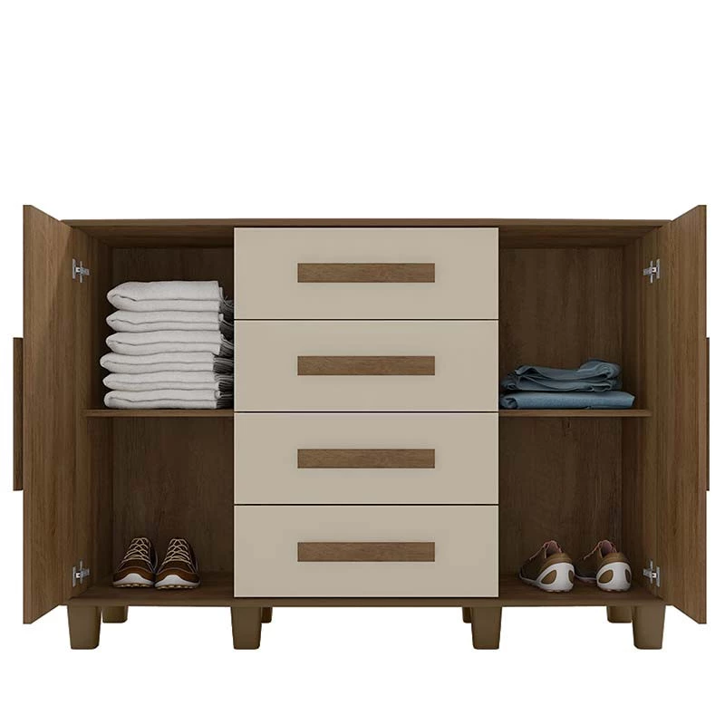 Cômoda Com Sapateira Grande 4 Gavetas 136cm Barcelona RV Móveis Cinamomo/Off White