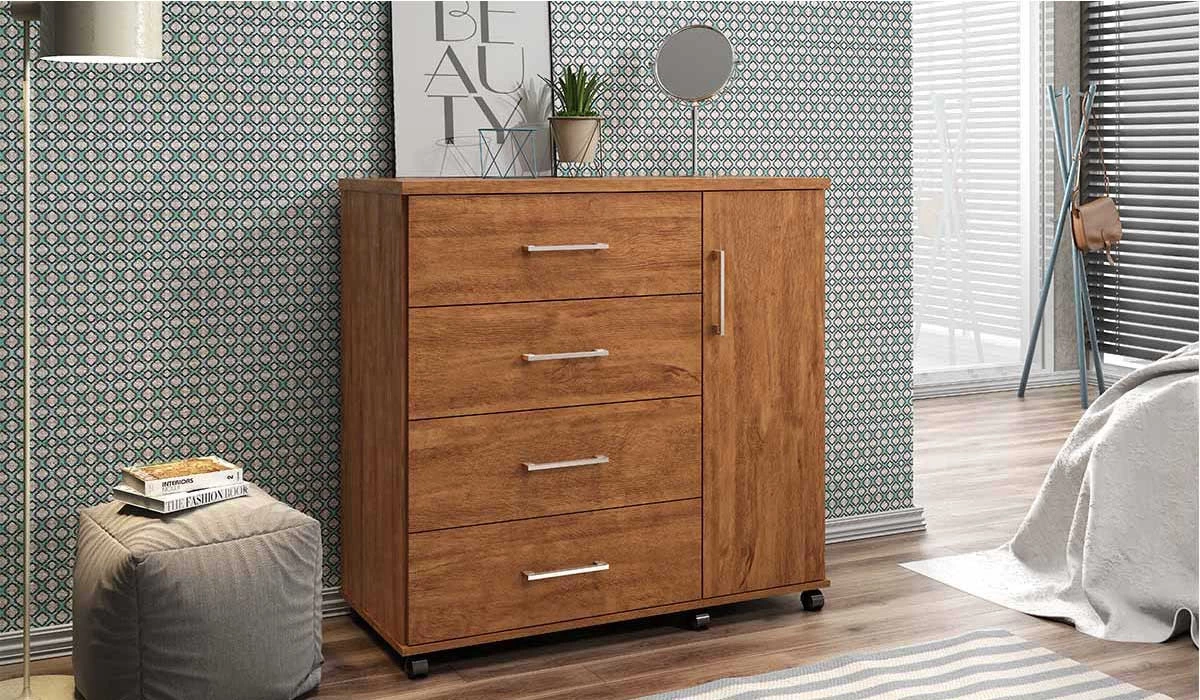Cômoda Sapateira 4 Gavetas Belle Lukaliam Amêndoa