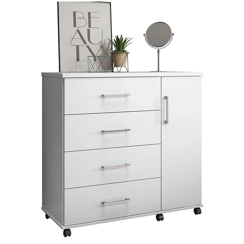 Cômoda Pequena 103cm Com Sapateira 4 Gavetas Belle Lukaliam Branco