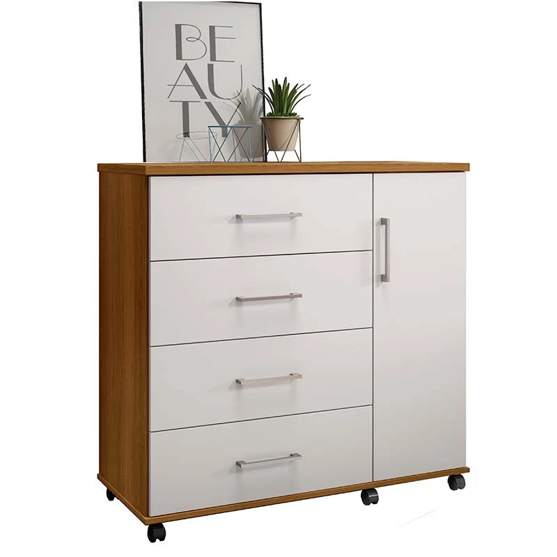 Cômoda Pequena 103cm Com Sapateira 4 Gavetas Belle Lukaliam Freijo/Off White