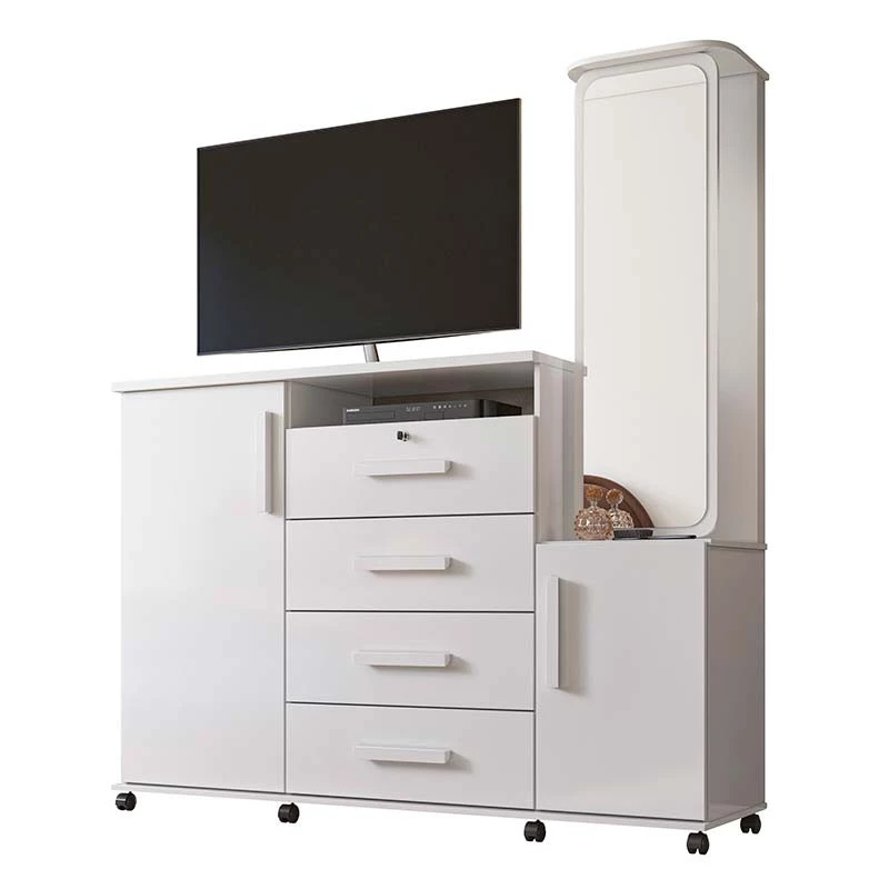 Cômoda Grande Com Espelho Giratório 163cm Copacabana Lukaliam Branco