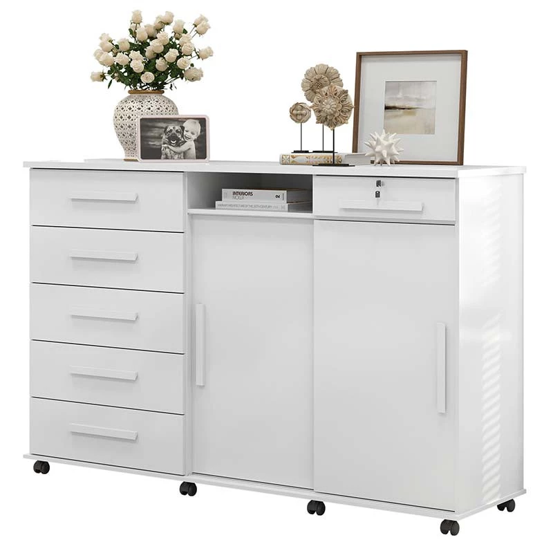 Cômoda Grande Portas de Correr Espelho 176cm Max New Lukaliam Branco