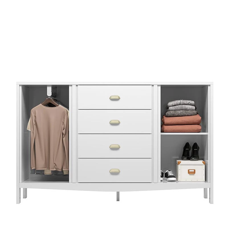 Cômoda Grande 4 Gavetas 2 Portas e Cabideiro Prisma Lukaliam Branco