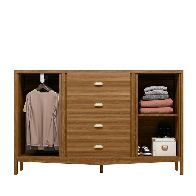 Cômoda Grande 4 Gavetas 2 Portas e Cabideiro Prisma Lukaliam Freijo