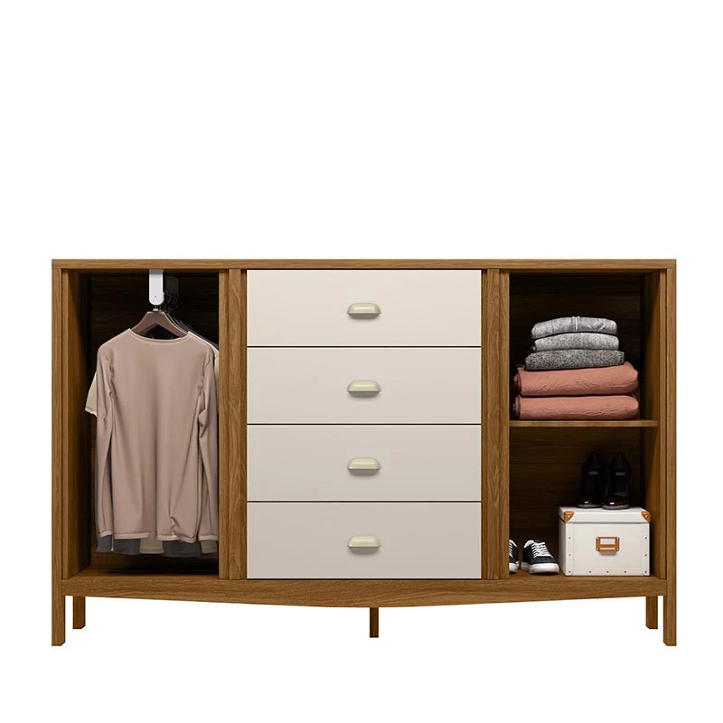 Cômoda Grande 4 Gavetas 2 Portas e Cabideiro Prisma Lukaliam Freijo/Off White