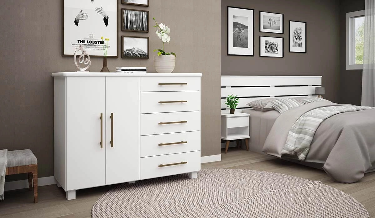 Cômoda Sapateira 2 Portas 5 Gavetas Suíca Gelius Branco