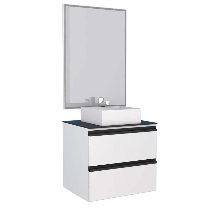 Conjunto Para Banheiro Aço Gaia 60 Com Espelho e Cuba Cubo Cozimax Branco