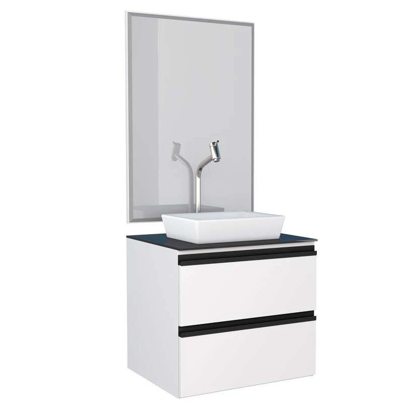 Conjunto Para Banheiro Aço Gaia 60 com Espelho e Cuba de Louça Linea Cozimax Branco