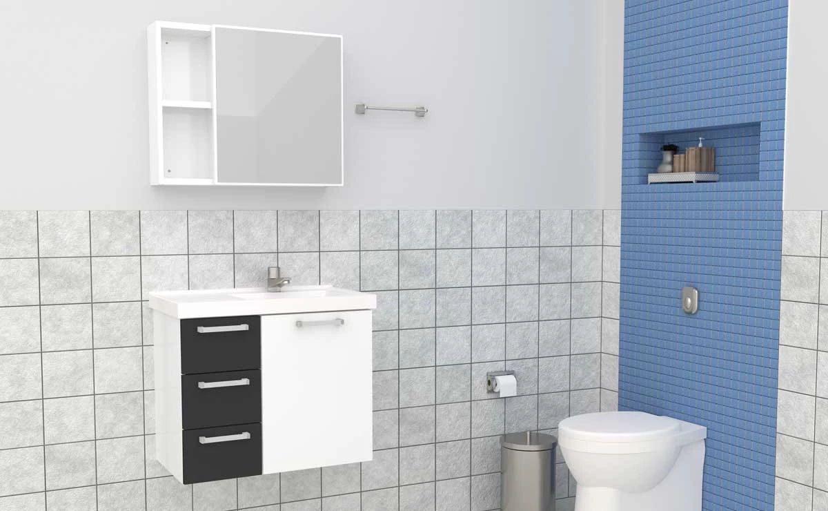 Conjunto Para Banheiro Aço Ameixa 60 Cozimax Branco/Preto
