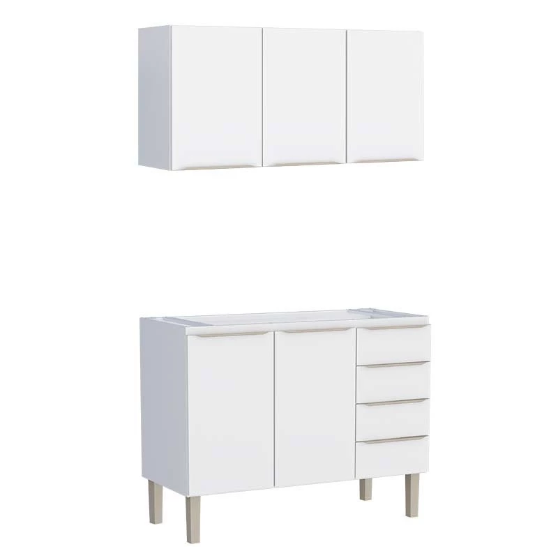 Cozinha Completa Aço Gabinete Para Pia 120cm com Armário Aéreo Flora Cozimax Branco