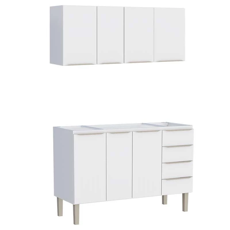 Cozinha Completa Aço Gabinete Para Pia 140cm com Armário Aéreo Flora Cozimax Branco