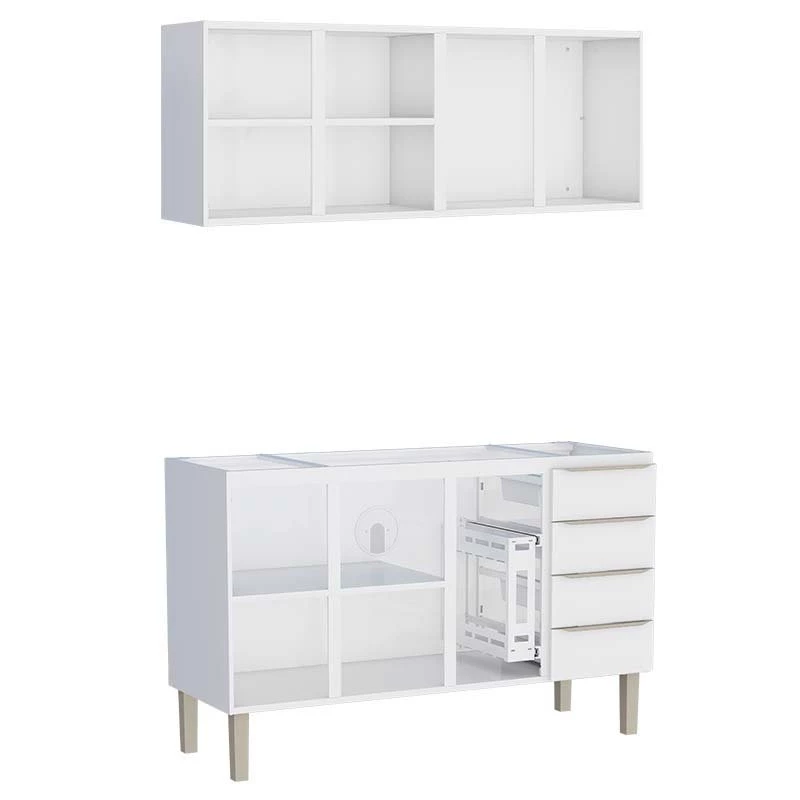 Cozinha Completa Aço Gabinete Para Pia 150cm com Armário Aéreo Flora Cozimax Branco