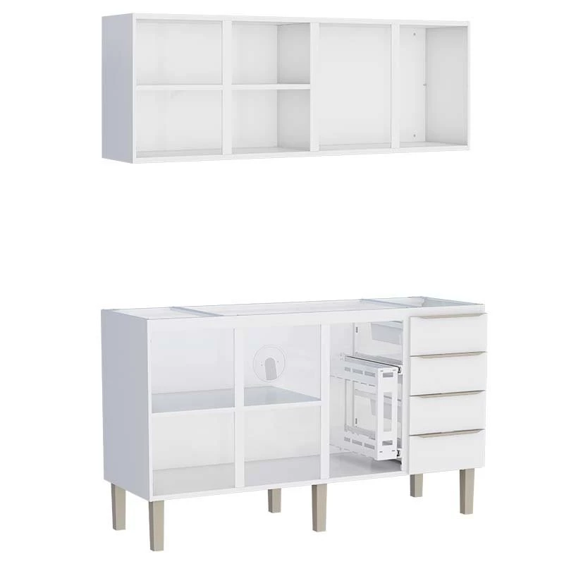 Cozinha Completa Aço Gabinete Para Pia 160cm com Armário Aéreo Flora Cozimax Branco