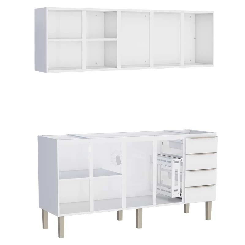Cozinha Completa Aço Gabinete Para Pia 180cm com Armário Aéreo Flora Cozimax Branco
