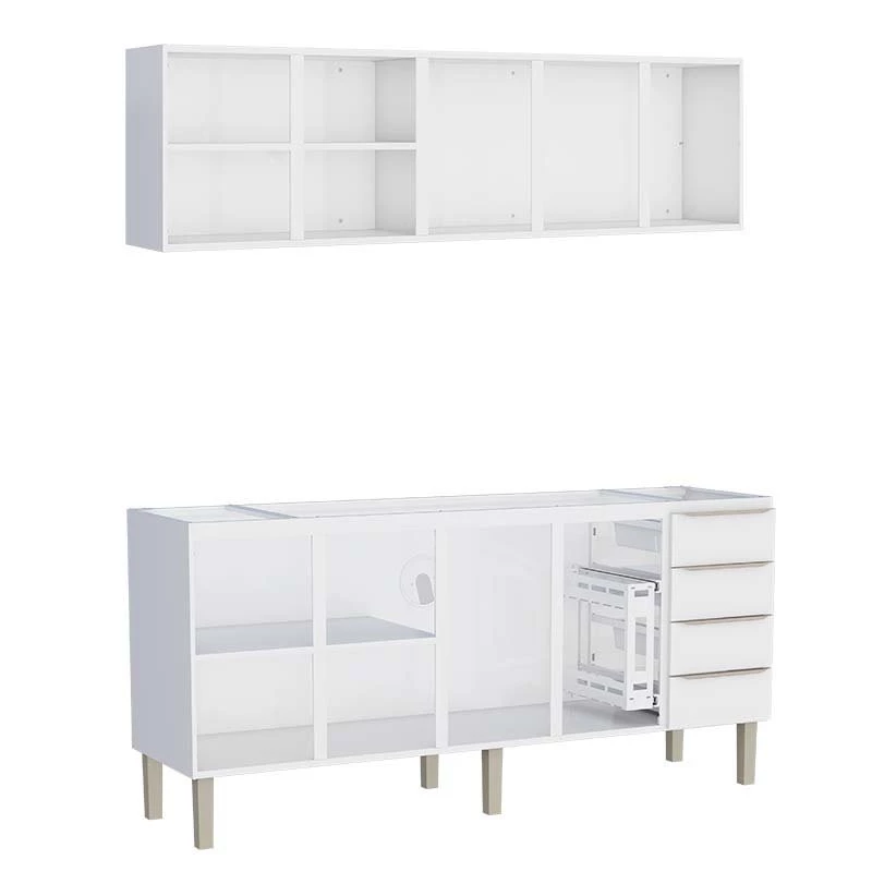 Cozinha Completa Aço Gabinete Para Pia 200cm com Armário Aéreo Flora Cozimax Branco