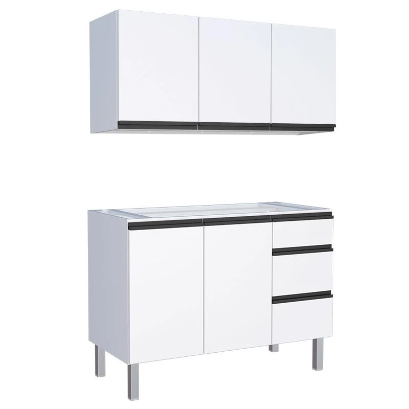 Cozinha Completa Gabinete Para Pia e Armário Aéreo Gaia 120cm Cozimax Branco 