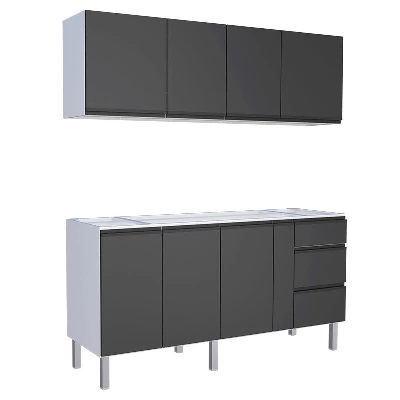 Cozinha Completa Gabinete Para Pia e Armário Aéreo Gaia 180cm Cozimax Preto