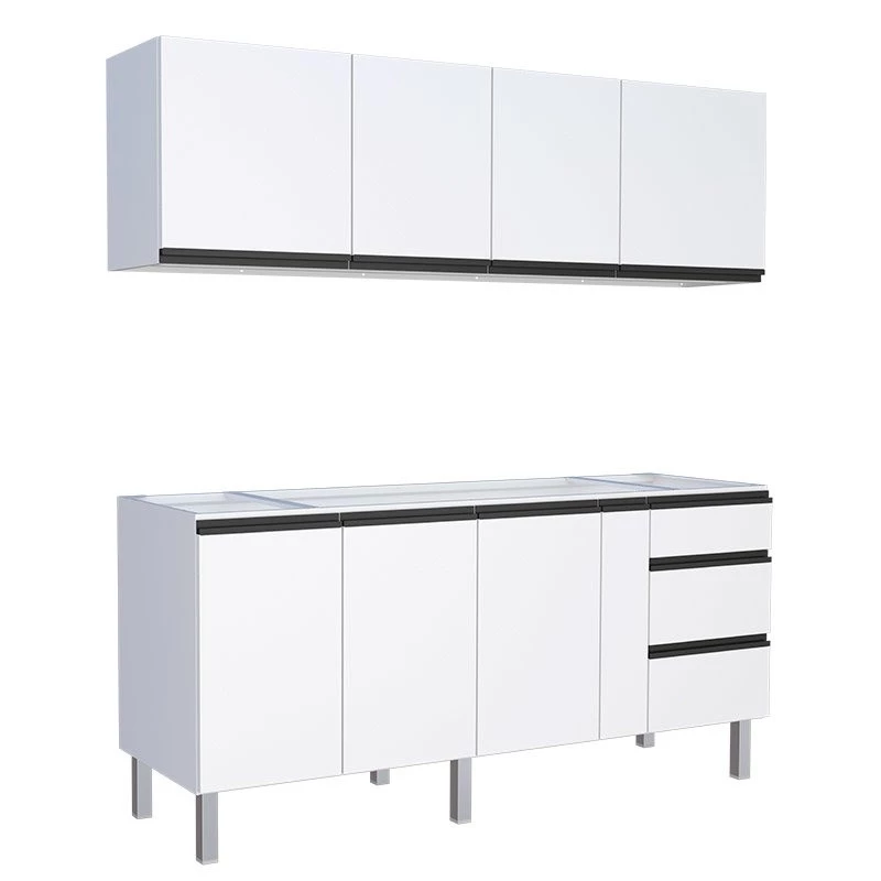 Cozinha Completa Gabinete Para Pia e Armário Aéreo Gaia 200cm Cozimax Branco 