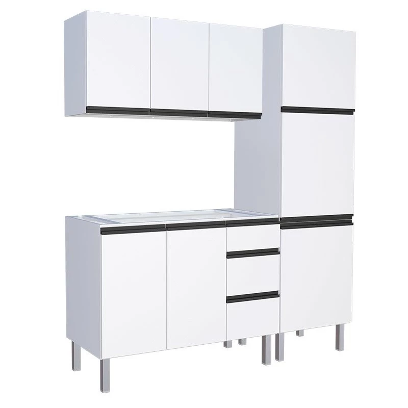 Cozinha Completa 180cm Gabinete Para Pia Com Armário Aéreo e Paneleiro Gaia Cozimax Branco