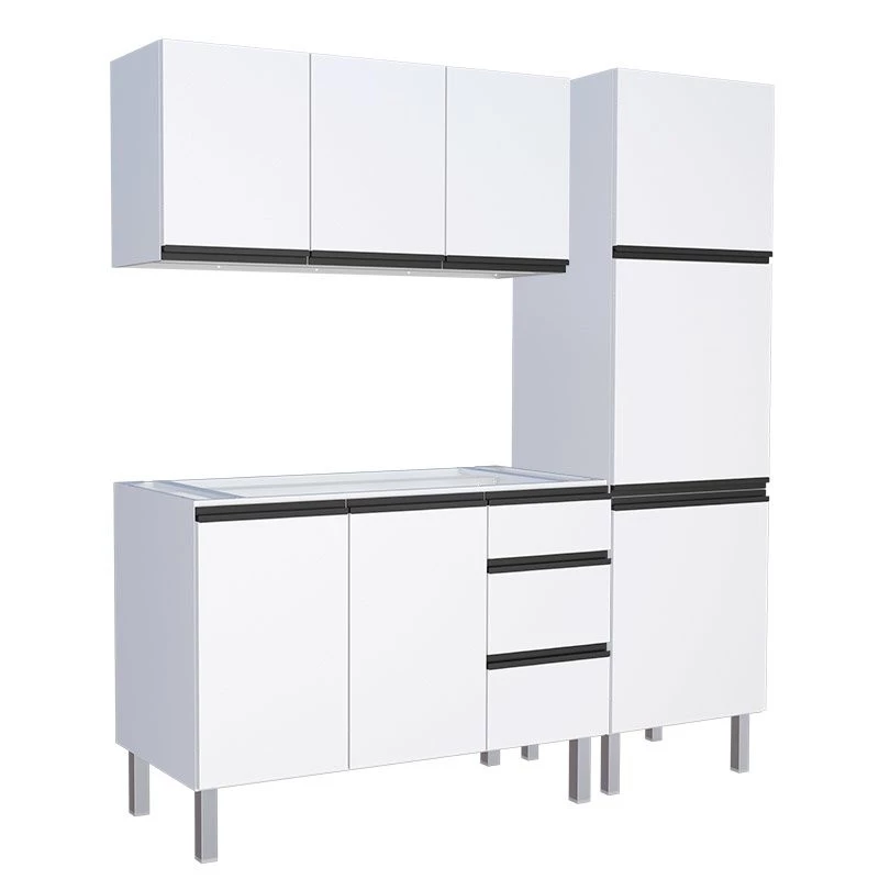 Cozinha Completa 200cm Gabinete Para Pia Com Armário Aéreo e Paneleiro Gaia Cozimax Branco
