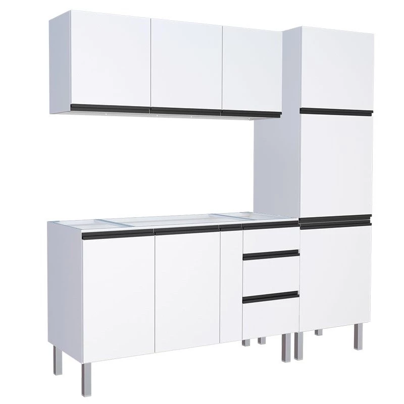 Cozinha Completa 210cm Gabinete Para Pia Com Armário Aéreo e Paneleiro Gaia Cozimax Branco