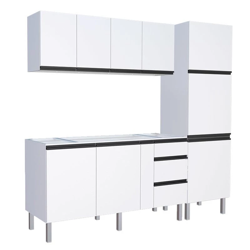 Cozinha Completa 220cm Gabinete Para Pia Com Armário Aéreo e Paneleiro Gaia Cozimax Branco