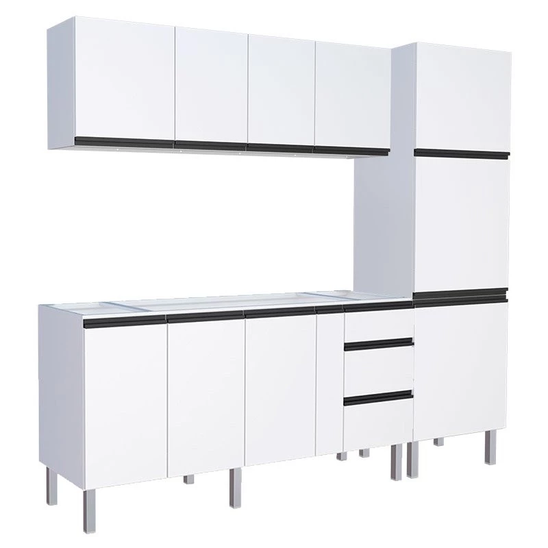 Cozinha Completa 240cm Gabinete Para Pia Com Armário Aéreo e Paneleiro Gaia Cozimax Branco