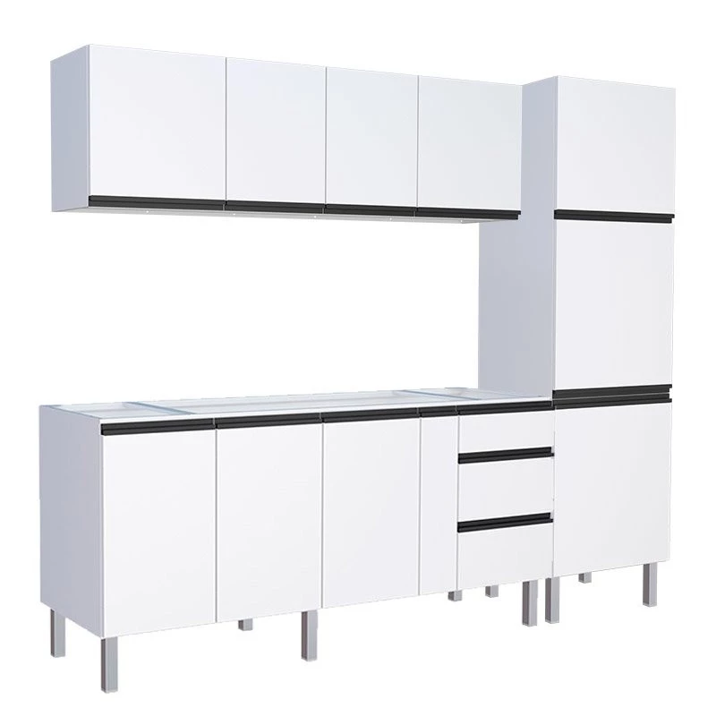 Cozinha Completa 260cm Gabinete Para Pia Com Armário Aéreo e Paneleiro Gaia Cozimax Branco