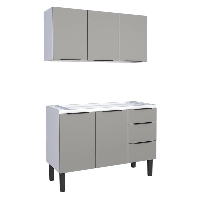Cozinha Completa Gabinete Para Pia 120cm e Armário Aéreo Júpiter Cozimax Cinza Argila