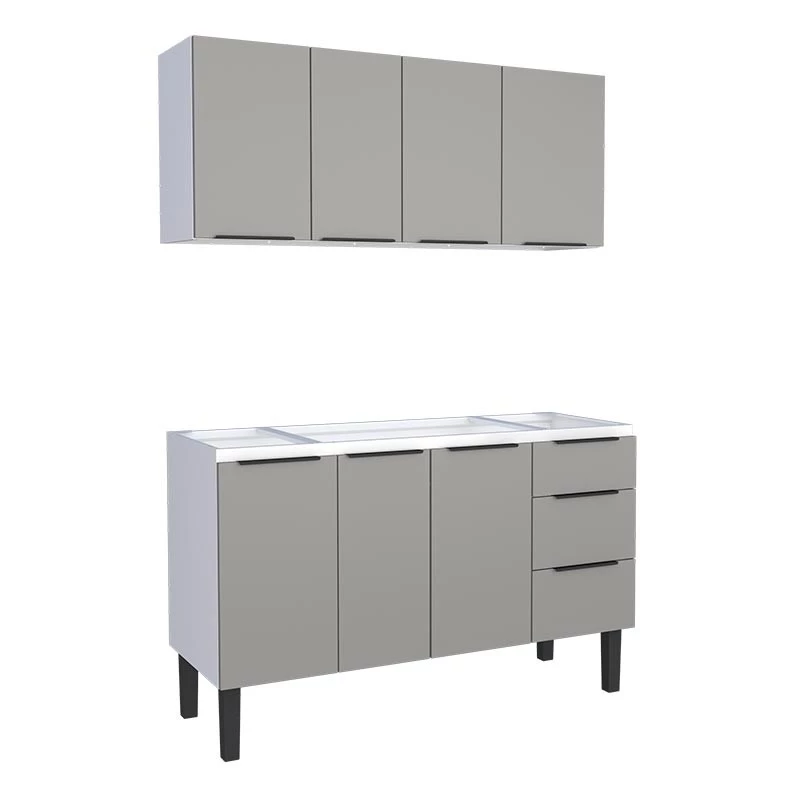 Cozinha Completa Gabinete Para Pia 140cm e Armário Aéreo Júpiter Cozimax Cinza Argila