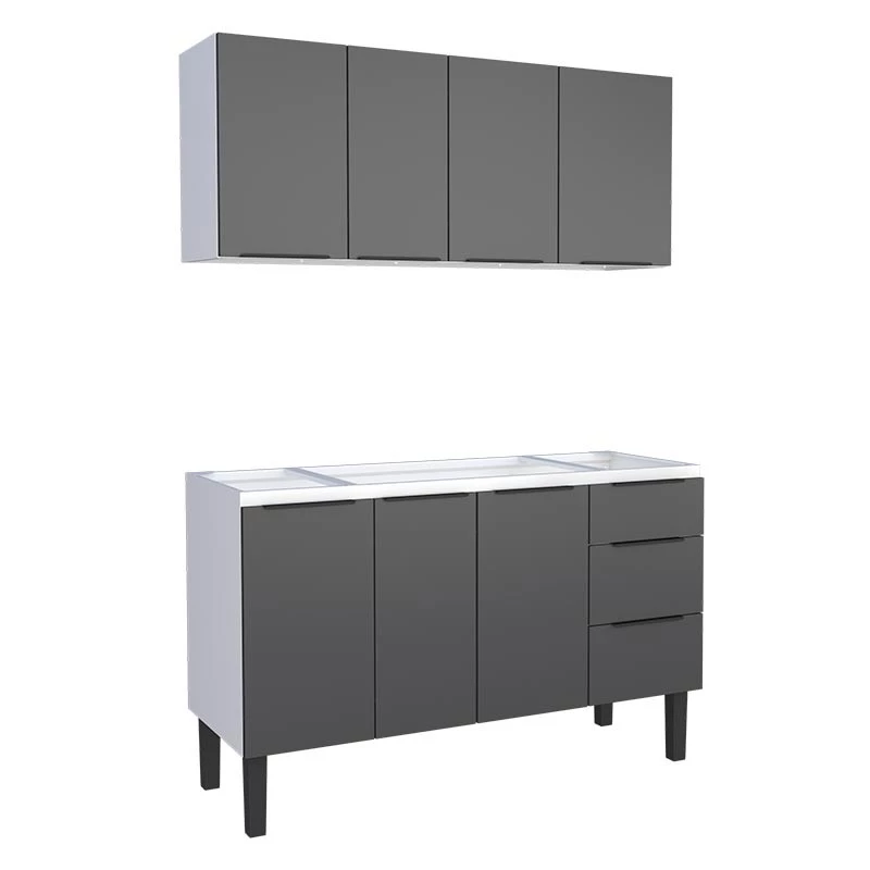 Cozinha Completa Gabinete Para Pia 140cm e Armário Aéreo Júpiter Cozimax Preto