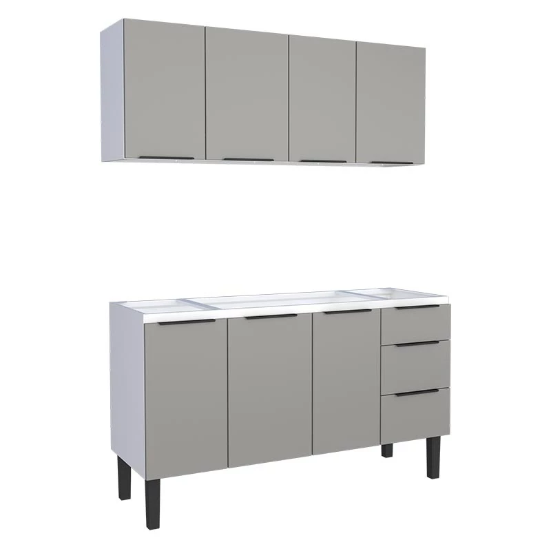 Cozinha Completa Gabinete Para Pia 150cm e Armário Aéreo Júpiter Cozimax Cinza Argila