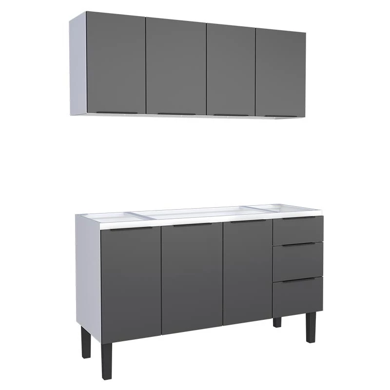 Cozinha Completa Gabinete Para Pia 150cm e Armário Aéreo Júpiter Cozimax Preto