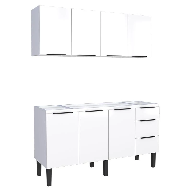 Cozinha Completa Gabinete Para Pia 160cm e Armário Aéreo Júpiter Cozimax Branco