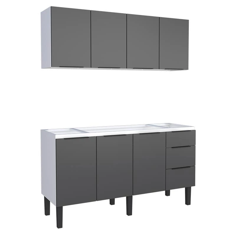 Cozinha Completa Gabinete Para Pia 160cm e Armário Aéreo Júpiter Cozimax Preto