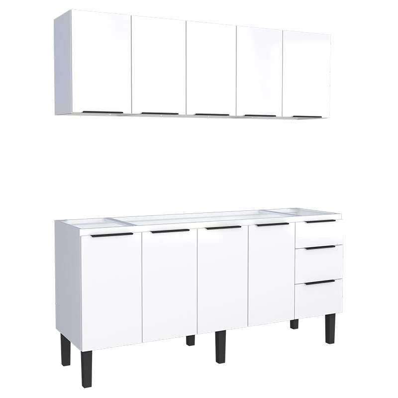 Cozinha Completa Gabinete Para Pia 180cm e Armário Aéreo Júpiter Cozimax Branco