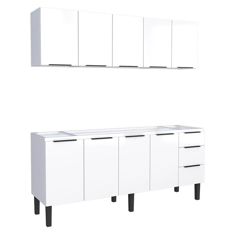 Cozinha Completa Gabinete Para Pia 200cm e Armário Aéreo Júpiter Cozimax Branco