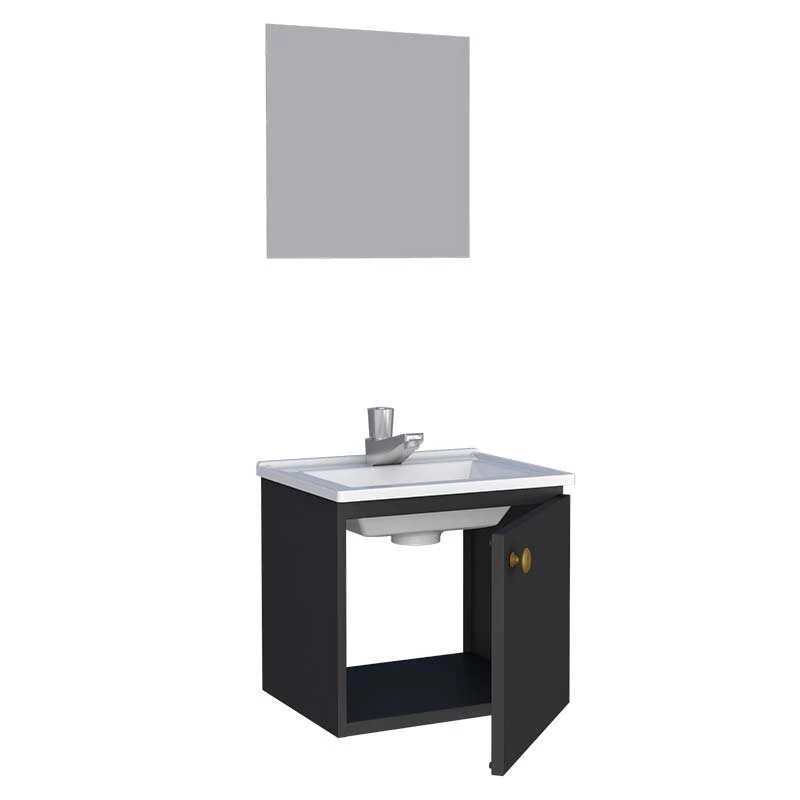 Conjunto Gabinete Para Banheiro Aço com Espelho Amêndoa 40 Cozimax Preto