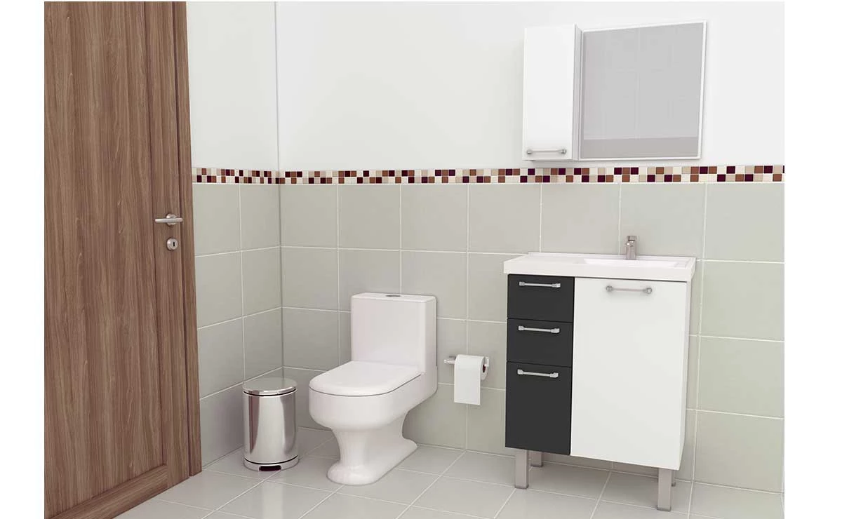 Gabinete Para Banheiro Aço Cereja 60 Cozimax Branco/Preto