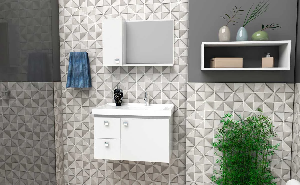 Gabinete Para Banheiro Madeira Moara 60 Com Lavatório Cozimax Branco