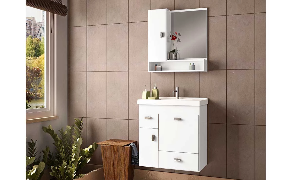 Conjunto Para Banheiro Madeira Orquídea 60 Cozimax Branco