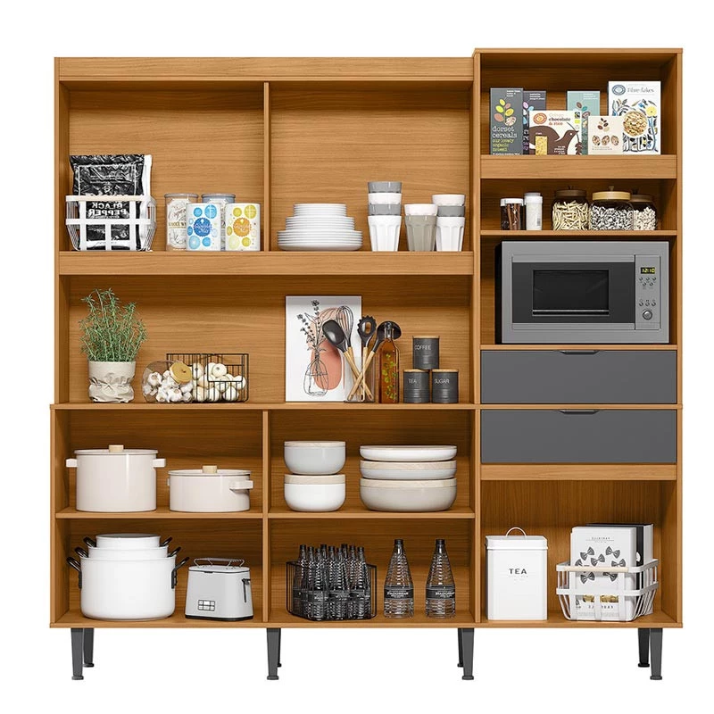 Cozinha Completa 200cm 11 Portas 2 Gaveta Bahamas Lukaliam Tauari/Cinza