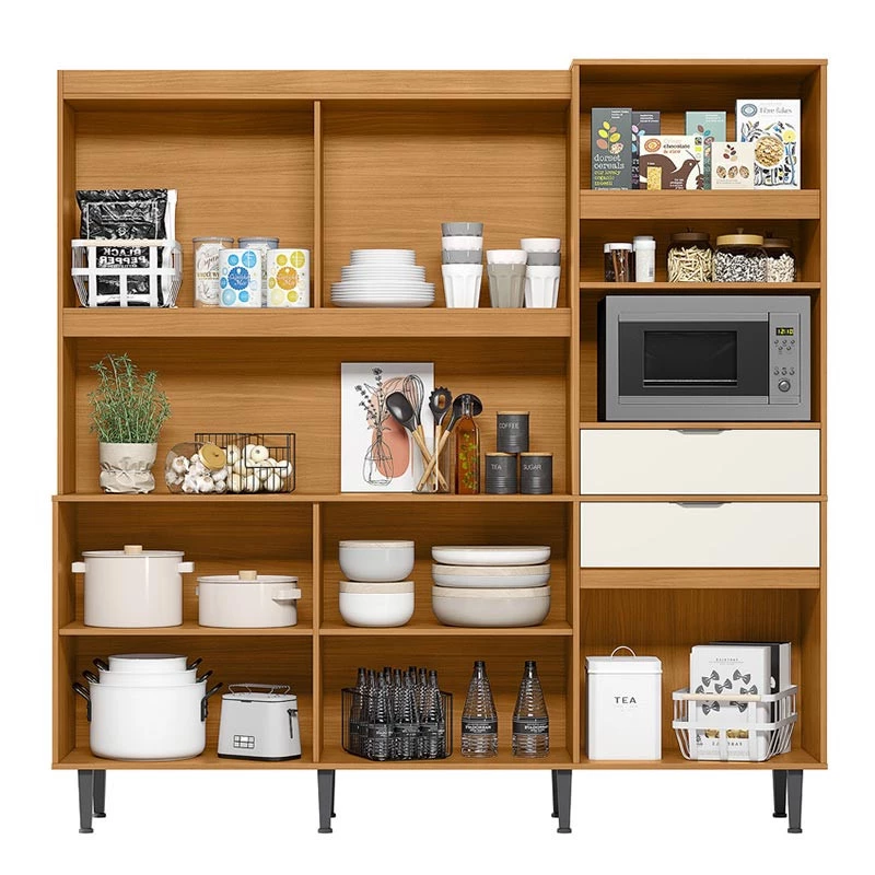 Cozinha Completa 200cm 11 Portas 2 Gaveta Bahamas Lukaliam Tauari/Off White