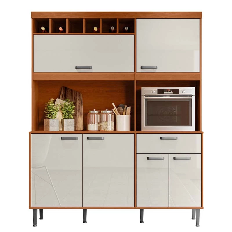 Cozinha Completa 160cm Adega 6 Portas 1 Gaveta Dakota Lukaliam Jequitiba/Areia