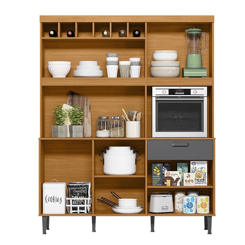 Cozinha Completa 160cm Adega 6 Portas 1 Gaveta Dakota Lukaliam Tauari/Cinza